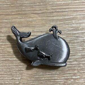 Vintage Torino Pewter Whale Jewelry Necklace Brooch Earrings Trinket Box Set